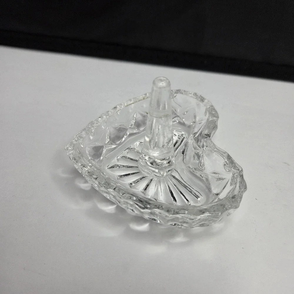 Vintage Clear Glass Heart Ring Holder Vanity Jewelry Dish - Small Crack